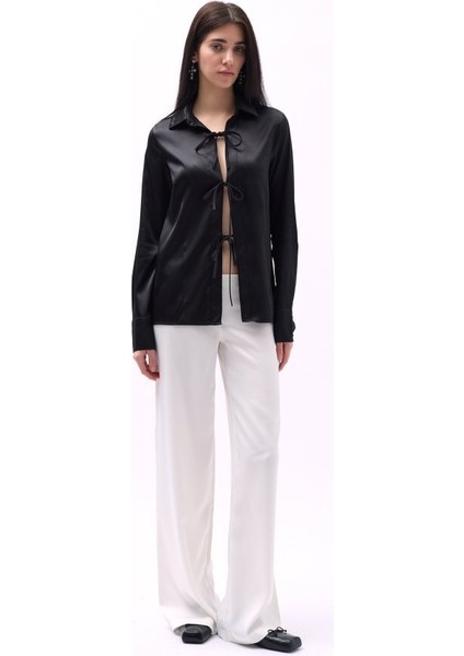 Bağlama Detay Saten Gömlek