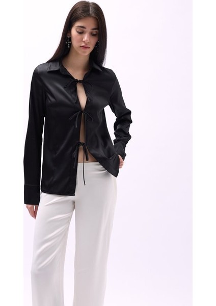 Bağlama Detay Saten Gömlek