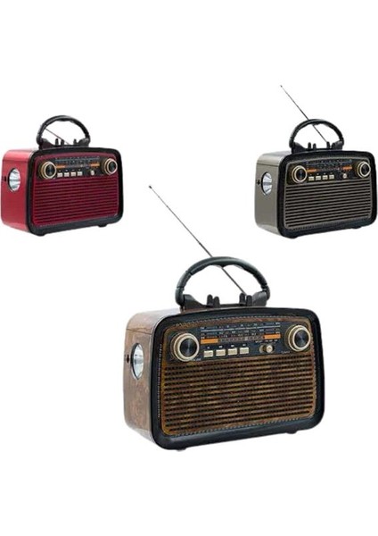Bluetooth Hoparlör Ahşap Renk Vintage Işıklı Nostaljik Radyo Fm Ahşap Görünümlü