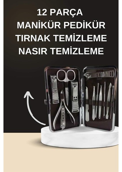 Elektrikli Manikür Pedikür Seti Ikili Set 12 Parça Tırnak Bakımı Törpü Protez Çıkarma