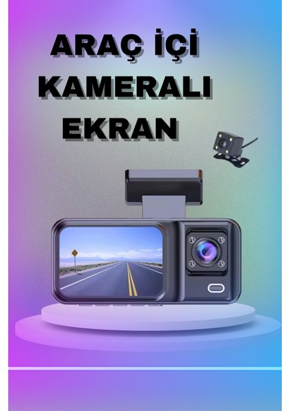 1080P 3 Lensli Wifi Araç Içi Kameralı Ekran Dvr Kaydedici Gece Görüşlü