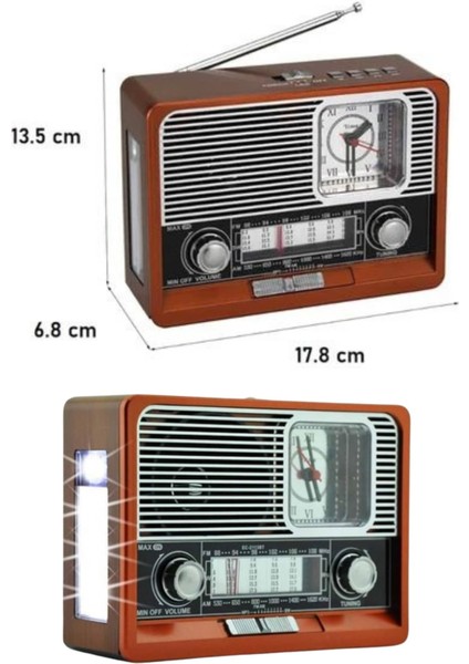 Saatli Fenerli Bluetooth Nostaljik Radyo Aux Sd USB Girişli Bluetooth Hoparlör fırsatları