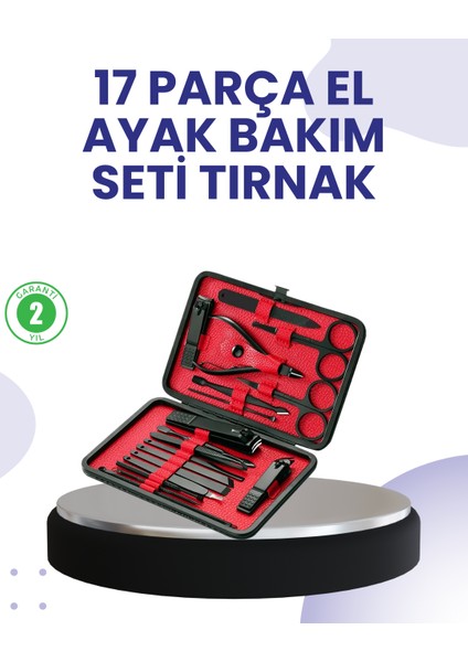 Taşınabilir Deri Kutulu 17 Parça Manikür Seti