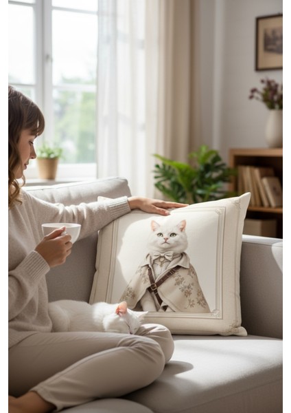 Dekoratif Çerçeveli Hayvan Figürlü Dolgulu Yastık Hediye Pamuk Kırlent Minder 43X43 cm