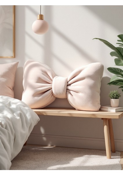 Fiyonk Görünümlü Xxl Yastık Dolgulu Peluş Kumaş Fiyonk Kurdele Hediye Yastık Kırlent Minder