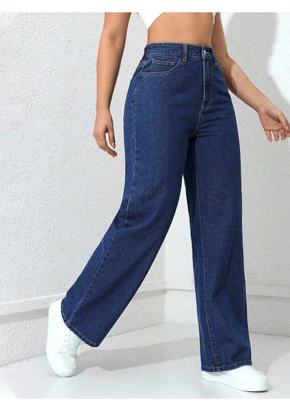 Kadın Baggy Fit Yüksek Bel Denim Jean Yıkamalı Pantolon fırsatları