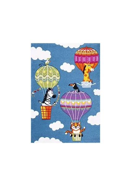 Leuk Figürlü Mavi Pamuk ve Polyester Kaydırmaz Taban Dijital Baskı Çocuk Halısı