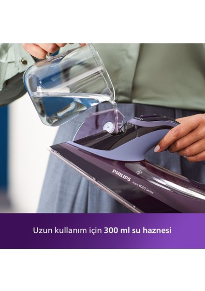 8000 Serisi Azur Buharlı Ütü, 3000W, Steamglide, 240 G Şok Buhar, Sıfır Yanık