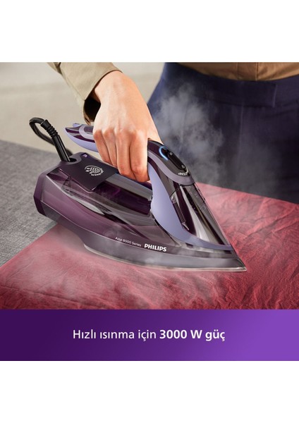 8000 Serisi Azur Buharlı Ütü, 3000W, Steamglide, 240 G Şok Buhar, Sıfır Yanık