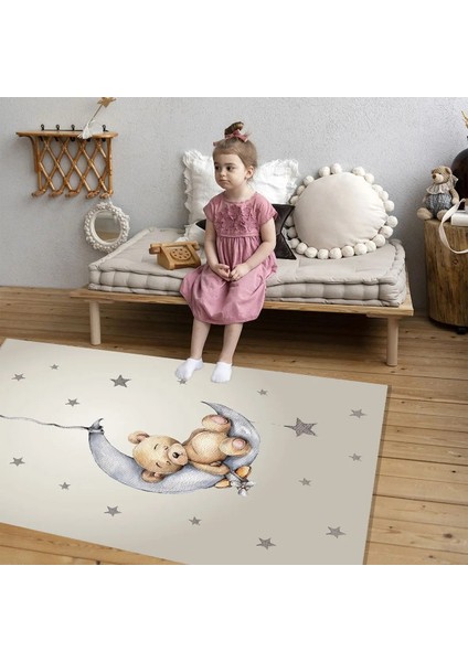 Reiden Figürlü Krem Pamuk ve Polyester Kaydırmaz Tabanlı Dijital Baskı Çocuk Halısı modelleri