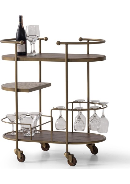 Amelio Bar Tekerlekli Servis Yan Sehpa