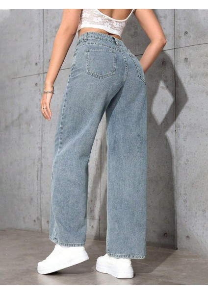 Kadın Baggy Fit Yüksek Bel Denim Jean Yıkamalı Pantolon fiyatları