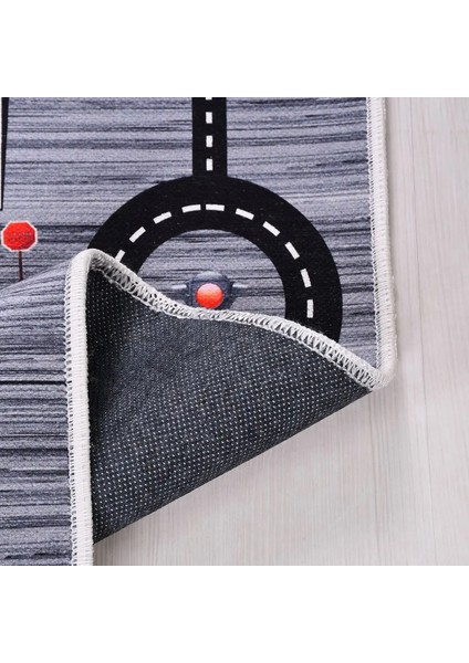 Brugg Figürlü Gri Pamuk ve Polyester Kaydırmaz Tabanlı Dijital Baskı Çocuk Halısı indirimleri