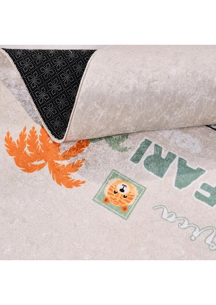 Baden Figürlü Krem Pamuk ve Polyester Kaydırmaz Tabanlı Dijital Baskı Çocuk Halısı fırsatları
