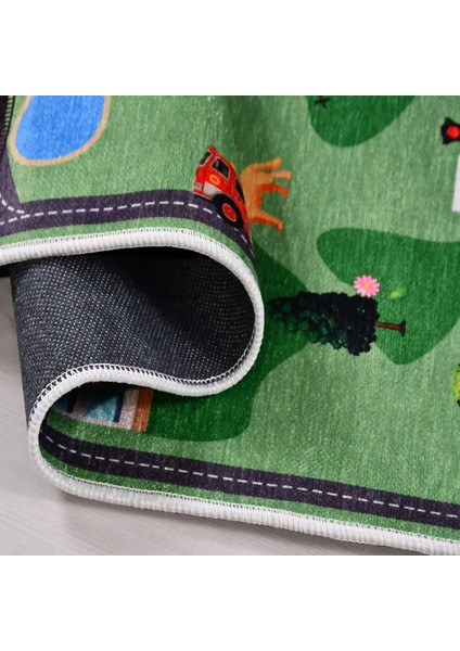 Wehr Figürlü Yeşil Pamuk ve Polyester Kaydırmaz Tabanlı Dijital Baskı Çcuk Halısı modelleri