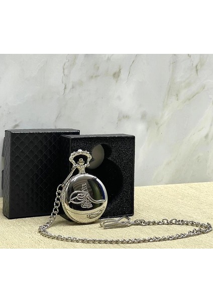 Özel Kutulu Osmanlı Tuğralı Gümüş Köstekli Saat ALK4663