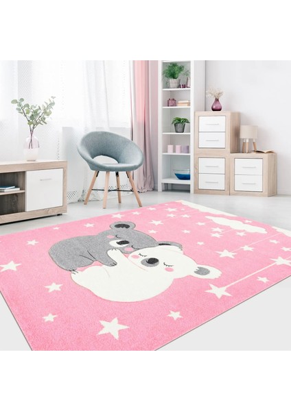 Raron Figürlü Pembe Pamuk ve Polyester Kaydırmaz Taban Dijital Baskı Çocuk Halısı modelleri
