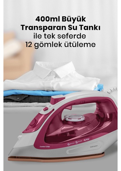 180 gr Şok Buharlı Ütü, Seramik Ağır Taban ile Kolay Kırışık Giderme