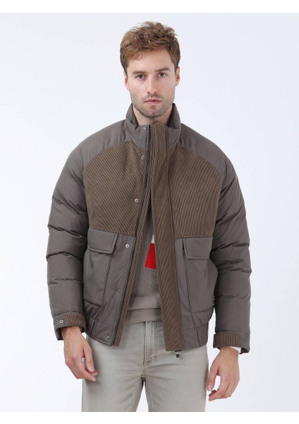 Açık Kahve Regular Fit Dik Yaka Casual Dokuma Mont