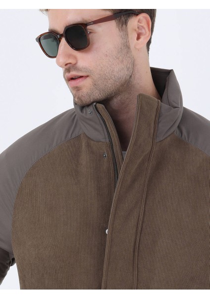 Açık Kahve Regular Fit Dik Yaka Casual Dokuma Mont