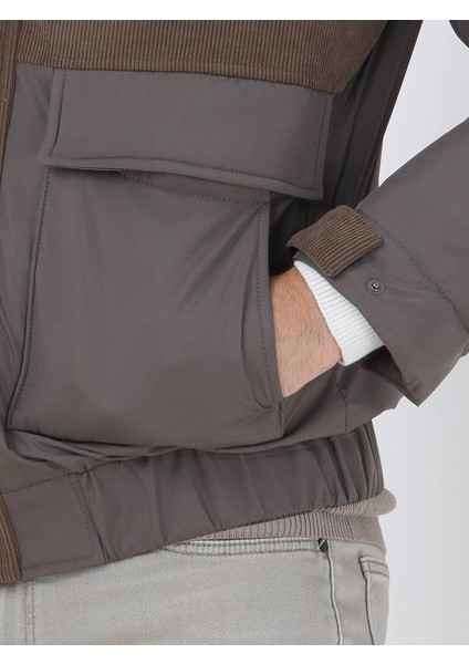 Açık Kahve Regular Fit Dik Yaka Casual Dokuma Mont