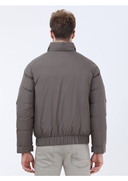 Açık Kahve Regular Fit Dik Yaka Casual Dokuma Mont