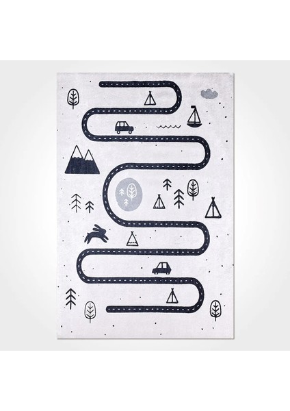 Bern Figürlü Gri Pamuk ve Polyester Kaydırmaz Taban Dijital Baskı Çocuk Halısı fiyatları