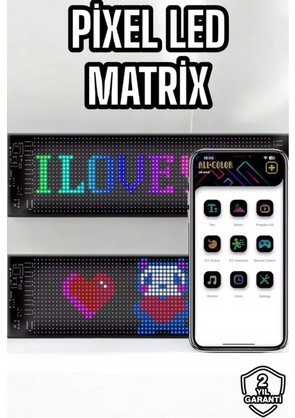 Otomobil Uyumlu LED Matrix Dijital Ekran Bluetooth Bağlantılı