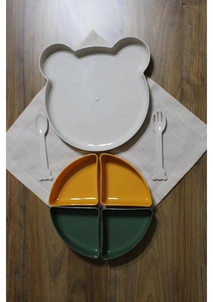 Tabldot Mama Tabağı Çıkarılabilir Kaseli -Tepsili 4 Bölmeli Çatal Kaşıklı Ayıcık Beslenme Kabı fırsatları