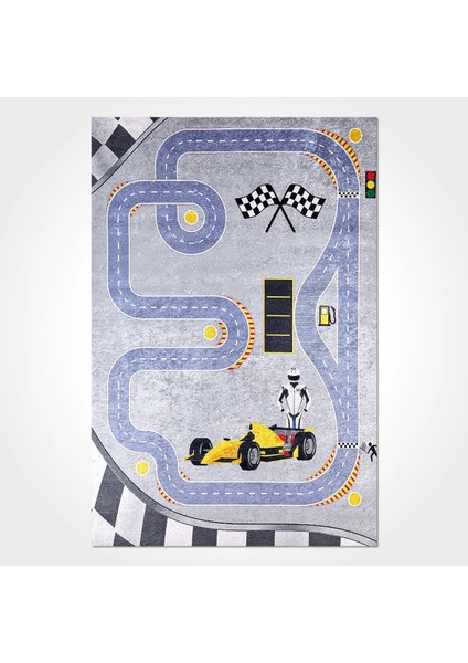 Dole Figürlü Gri Pamuk ve Polyester Kaydırmaz Taban Dijital Baskı Çocuk Halısı fiyatları