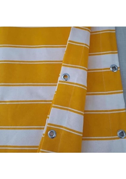 Balkon Perdesi Kuş Gözü Ölçü Seçenekli Sarı Beyaz Çizgili