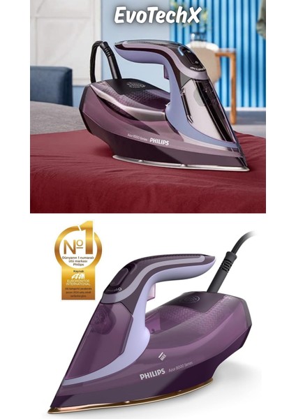 Mor Azur Buharlı Ütü, 3000W, 240G Şok Buhar, Hızlı Isınma, Sıfır Yanık Garantili