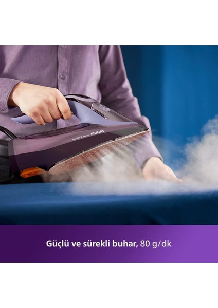 Mor Azur Buharlı Ütü, 3000W, 240G Şok Buhar, Hızlı Isınma, Sıfır Yanık Garantili