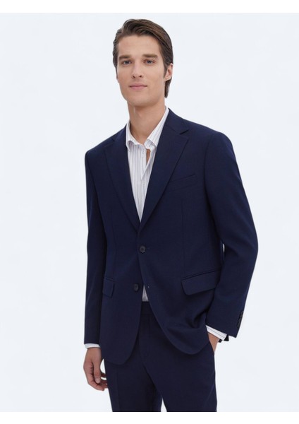 Lacivert Modern Fit Yün Karışımlı Takım Elbise