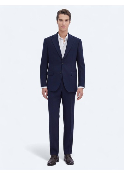 Lacivert Modern Fit Yün Karışımlı Takım Elbise