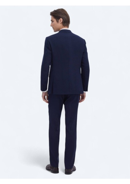 Lacivert Modern Fit Yün Karışımlı Takım Elbise