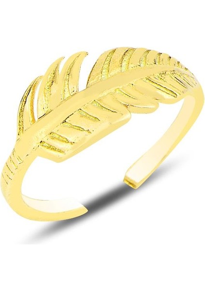 Gümüş Altın Yaldızlı Tüy Modeli Eklem Yüzük SGTL12149GOLD