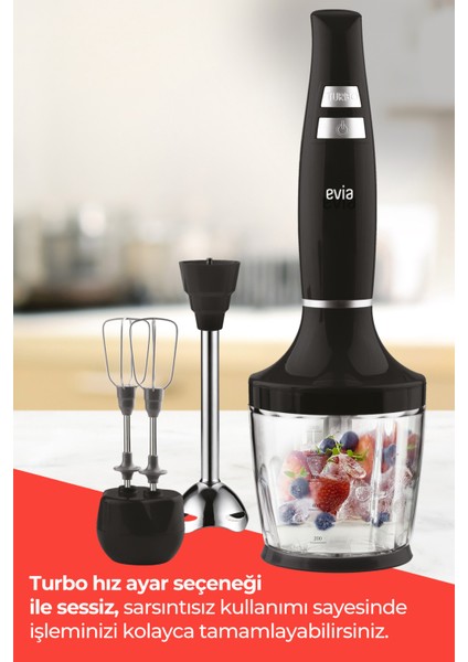 Güçlü 1500W Sessiz 3'ü Birlikte Doğrayıcı ve Karıştırıcı Blender Seti Siyah indirimleri