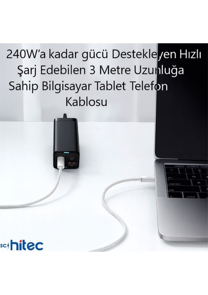 240W 3metre Type-C To Type-C Örgülü Hızlı Data ve Şarj Kablosu Beyaz TC35 modelleri