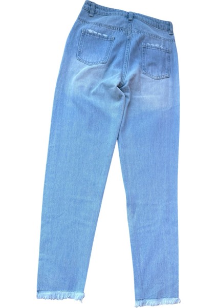 Kız Çocuk Pantolonu Mavi Kot Jeans Paçası Püsküllü Yırtık Detay fiyatları