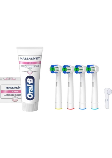 Şarjlı Diş Fırçaları Için 4 Adet Muadil Pricesion Clean Yedek Başlık - Oral-B Diş Macunu -1 Adet Kapak