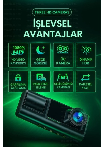Wifi 1080P Araç Içi 3 Kameralı LCD Ekranlı Gece Görüşlü , G-Sensör , Geri Görüş Kamera modelleri