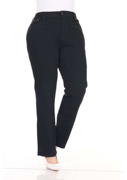 Pileli Boru Paça Yüksek Bel Rahat Kalıp Büyük Beden Yumuşak Kot Pantolon