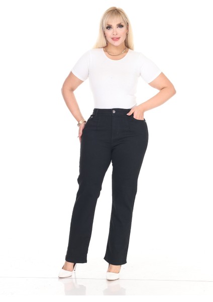 Pileli Boru Paça Yüksek Bel Rahat Kalıp Büyük Beden Yumuşak Kot Pantolon fiyatları