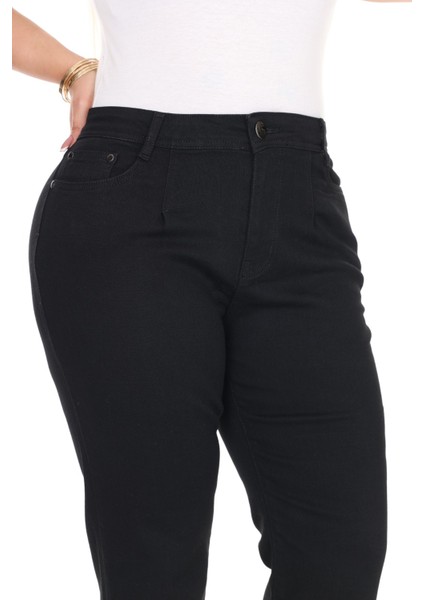 Pileli Boru Paça Yüksek Bel Rahat Kalıp Büyük Beden Yumuşak Kot Pantolon indirimleri