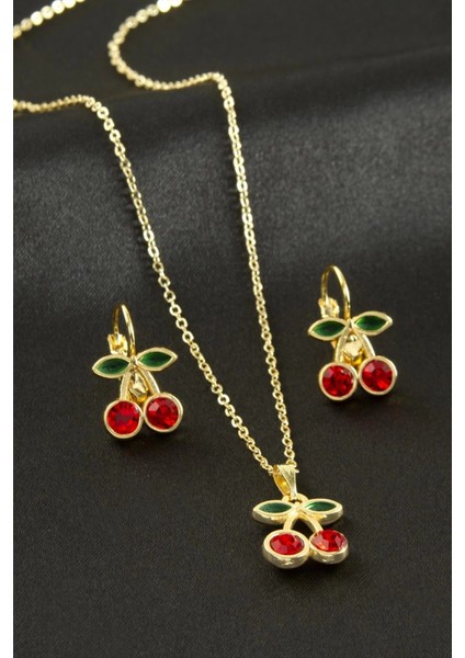 Kiraz Taşlı Set Kolye