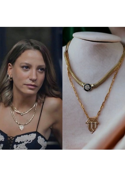 Altın Renk Serenay Kolyeler Kimler Geldi Kimler Geçti 2 Li Çelik Set - 3167