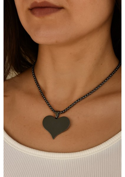 Gümüş Renk Kalp Model Unisex Arnavut Zincir Çelik Kolye - 3316