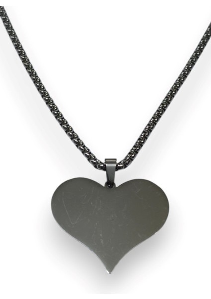 Gümüş Renk Kalp Model Unisex Arnavut Zincir Çelik Kolye - 3316 modelleri