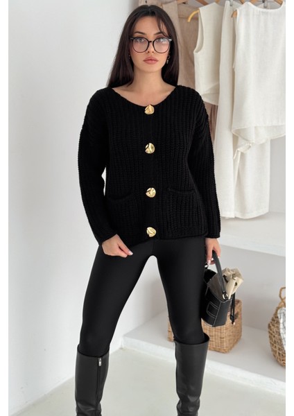 Kadın Altın Düğmeli Dokulu Örgü Hırka – Zarif & Vintage Dokunuş fiyatları